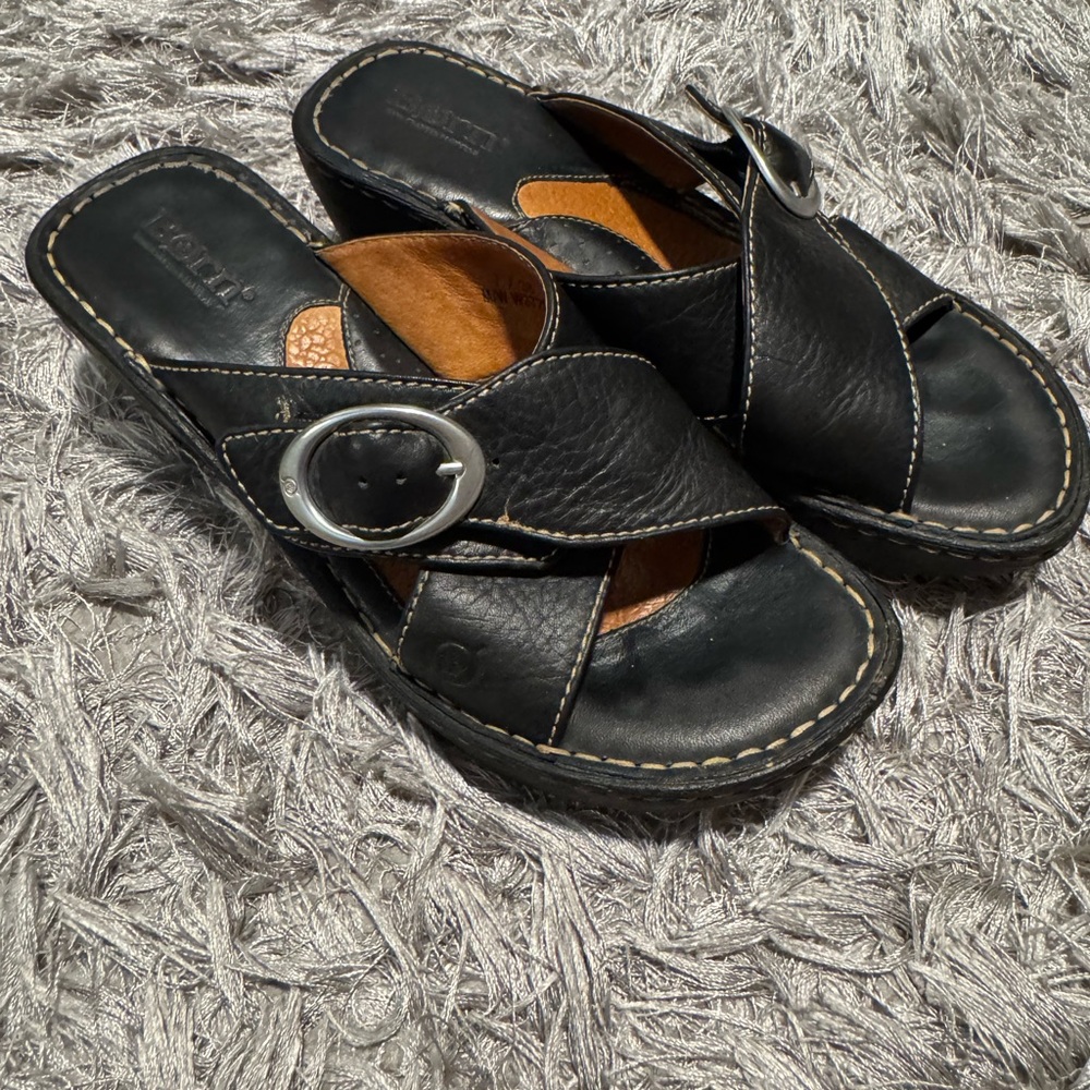 Born Black Leather Slide Sandals